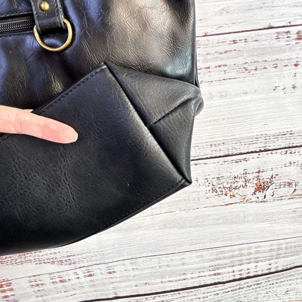 Classic Minimalist Tote Bag‎ Stone Mountain USA Large Black Faux Leather - Picture 7 of 15